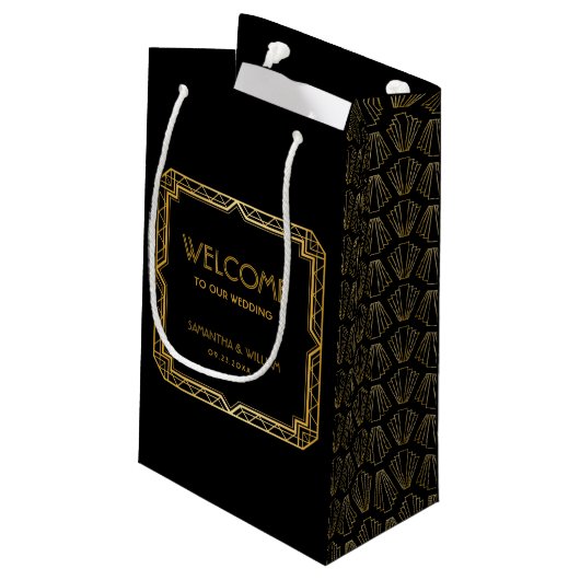 legant Art Deco Gold Wedding Welkom Klein Cadeauzakje (Achterkant Gekanteld)