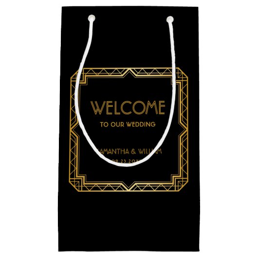 legant Art Deco Gold Wedding Welkom Klein Cadeauzakje (Voorkant)