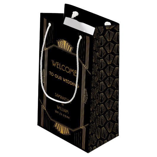 legant Art Deco Gold Wedding Welkom Klein Cadeauzakje (Achterkant Gekanteld)