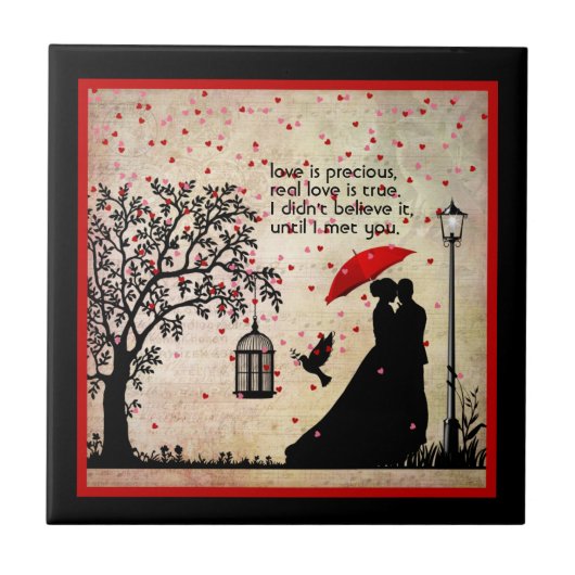 legant beige en zwarte poëzie Valentijnse Tegeltje (Voorkant)