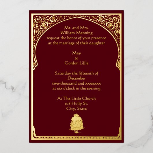 legant Border & Ganesh Indian Wedding Folie Uitnodiging (Voorkant)