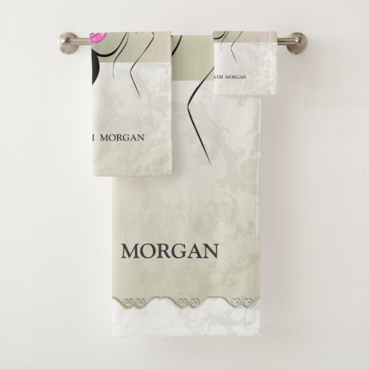  legant, chic, kant, meisje Silhouette Bad Handdoek (Insitu)