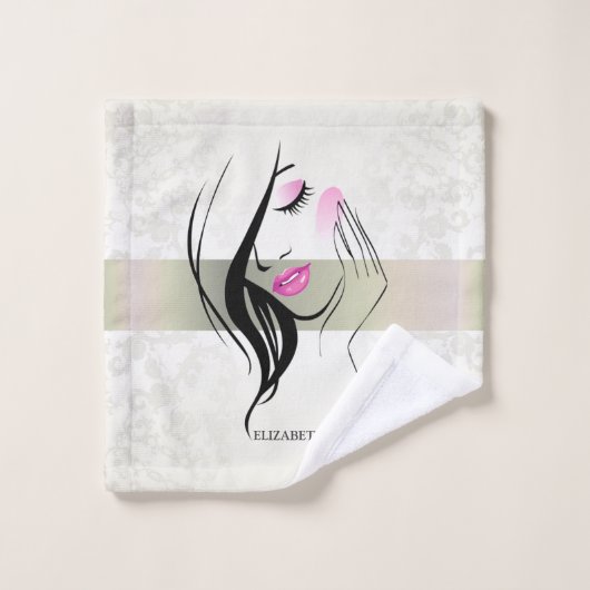  legant, chic, kant, meisje Silhouette Bad Handdoek (Wasdoekje)