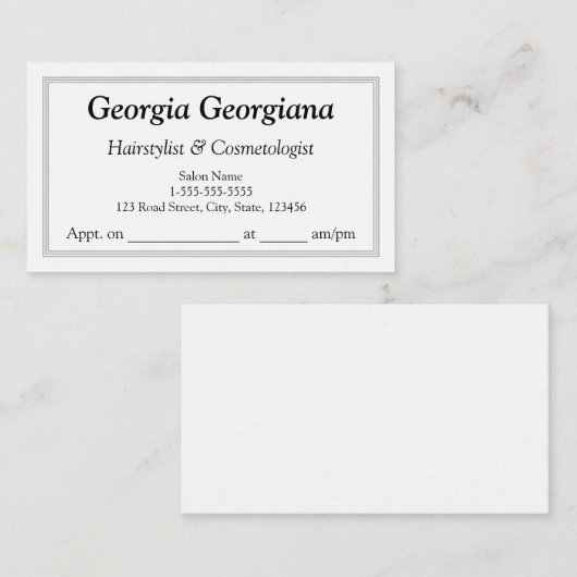 Legant en platte stof, met drievoudige lijn rand afsprakenkaartje (Voorkant / Achterkant)