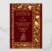  legant Indian Birds Border 1608 Wedding Folie Uitnodiging (Voorkant)