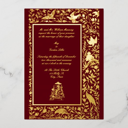 legant Indian Birds Border 1608 Wedding Folie Uitnodiging (Voorkant)