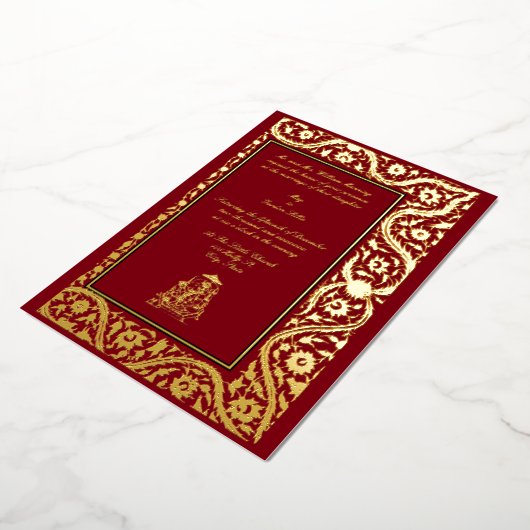 legant Indian Mughal 1608 Wedding Folie Uitnodiging (Gedraaid)