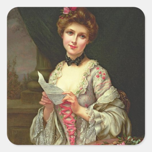  legant Lady & Bouquet van Rozen Vierkante Sticker (Voorkant)