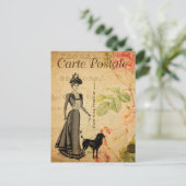  legant Lady Walting haar poedle Dog French Briefkaart (Staand voorkant)