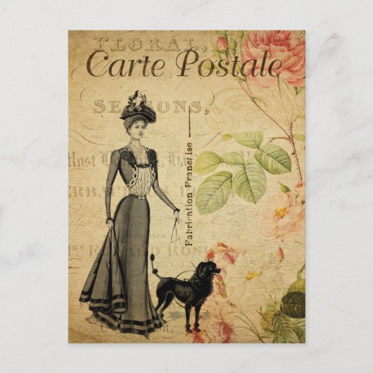  legant Lady Walting haar poedle Dog French Briefkaart (Voorkant)
