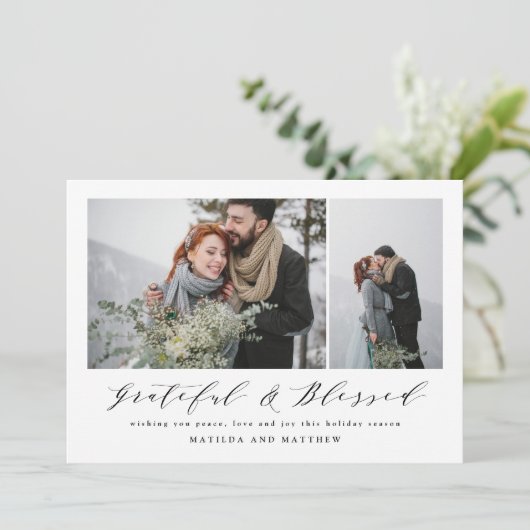 legant minimum photocollage kerstscript feestdagenkaart (Staand voorkant)