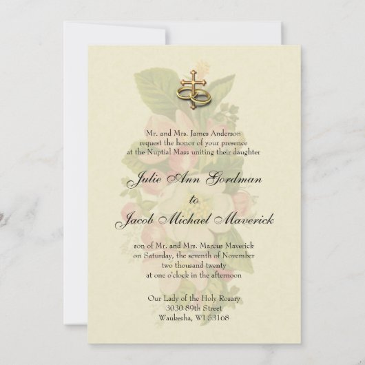  legant traditioneel katholiek huwelijk kaart (Achterkant)