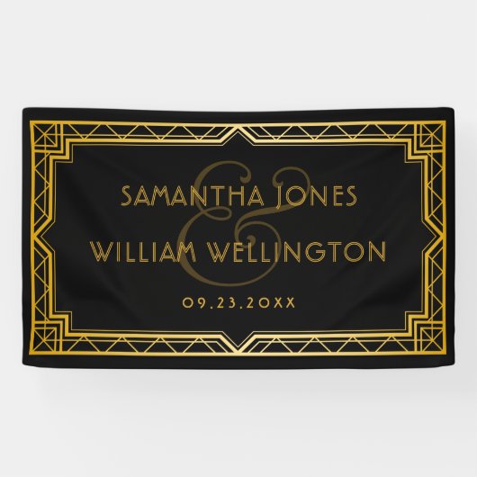 legante Art Deco Black Gold Wedding Banner (Horizontaal)