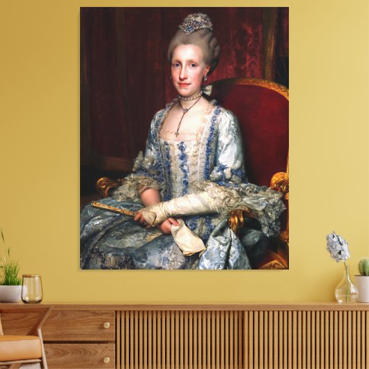 legante dame blauw kant Zijde Canvas Afdruk (Insitu (Woonkamer))