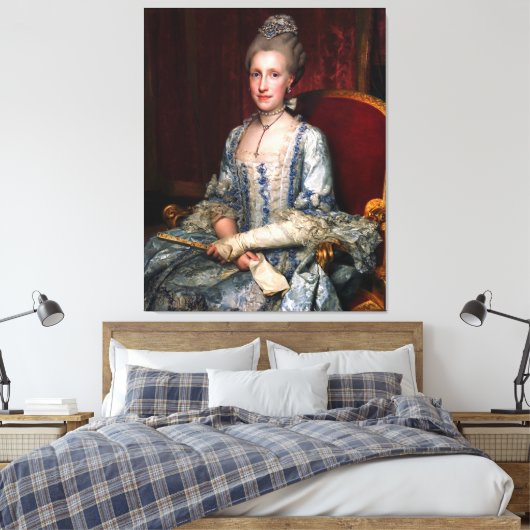 legante dame blauw kant Zijde Canvas Afdruk (Insitu (Slaapkamer))