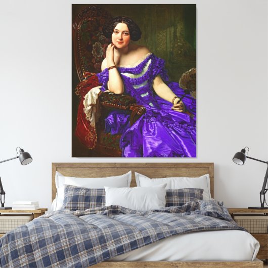  legante dame in blauw Violet Dress Canvas Afdruk (Insitu (Slaapkamer))