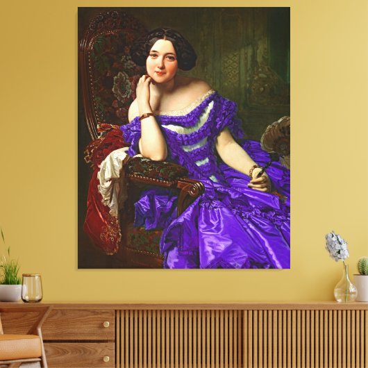  legante dame in blauw Violet Dress Canvas Afdruk (Insitu (Woonkamer))
