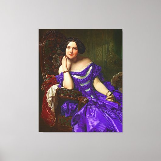  legante dame in blauw Violet Dress Canvas Afdruk (Voorkant)