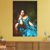 legante dame in blauwe groene dress canvas afdruk (Insitu (Woonkamer))