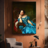 legante dame in blauwe groene dress canvas afdruk