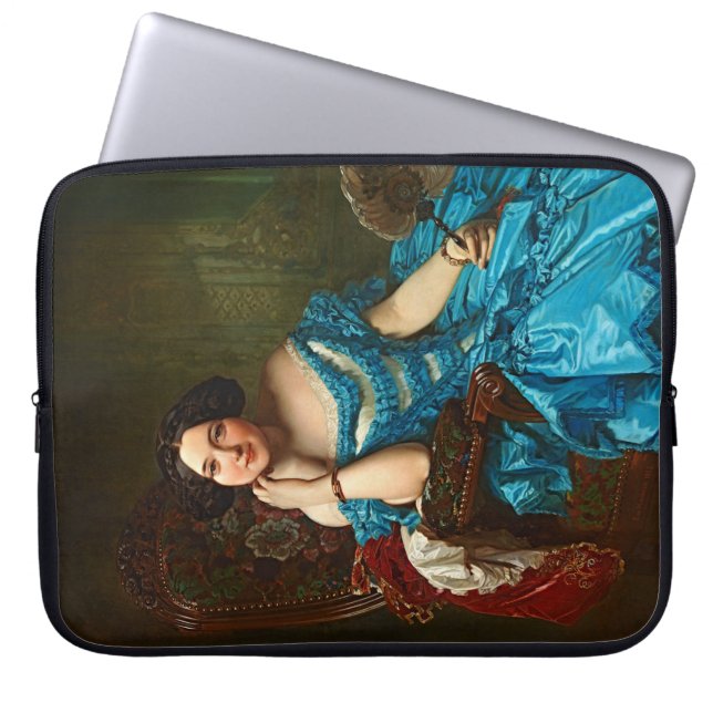  legante dame in blauwe groene dress laptop sleeve (Voorkant)