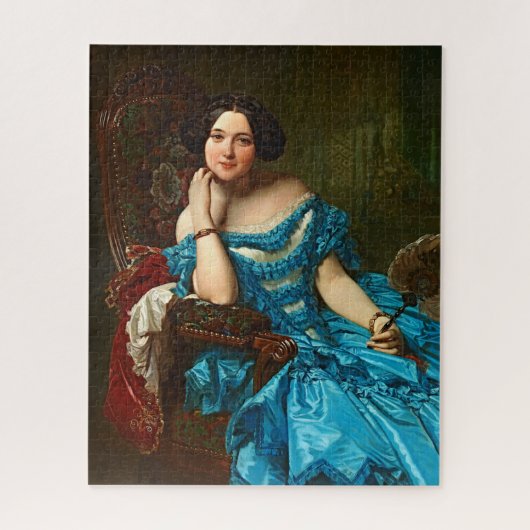  legante dame in blauwe groene dress legpuzzel (Verticaal)