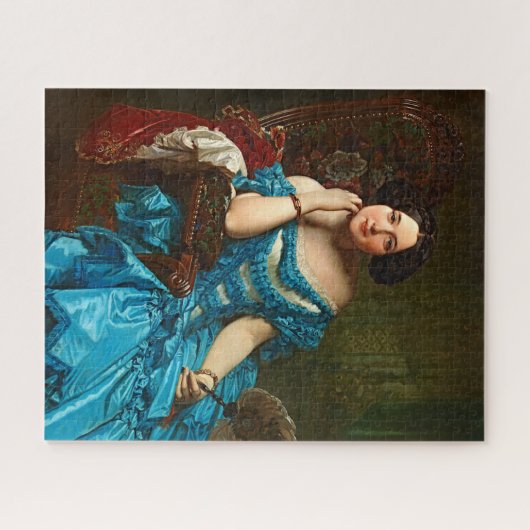  legante dame in blauwe groene dress legpuzzel (Horizontaal)