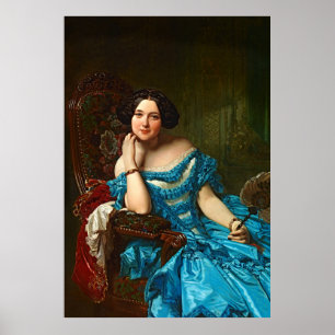 legante dame in blauwe groene dress poster