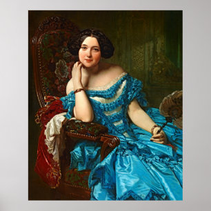  legante dame in blauwe groene dress poster
