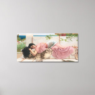 legante dame in roze canvas afdruk