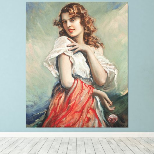  legante dame met een ventilator canvas afdruk (Insitu (Houten vloer))