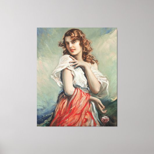  legante dame met een ventilator canvas afdruk (Voorkant)