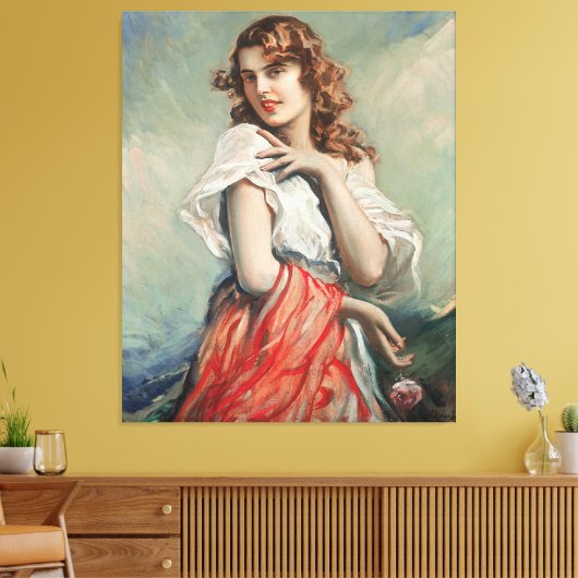  legante dame met een ventilator canvas afdruk (Insitu (Woonkamer))