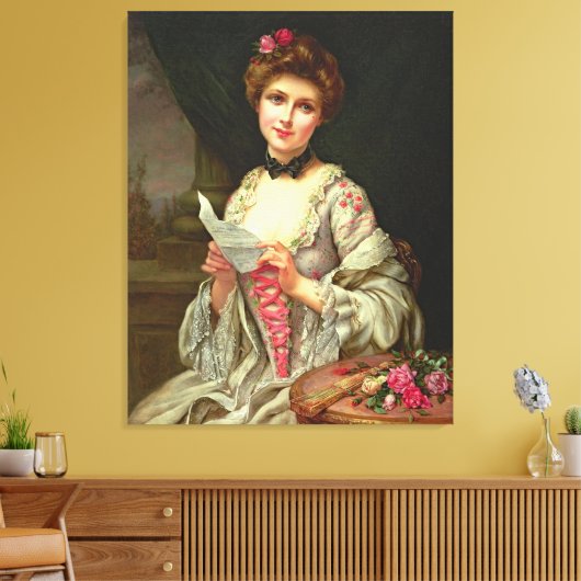  legante dame met Rozen Canvas Afdruk (Insitu (Woonkamer))