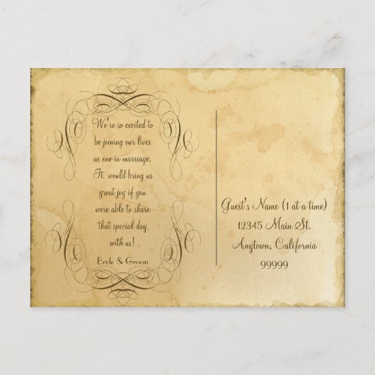 legante kalligrafie bruiloft redt de data aankondigingskaart (Achterkant)