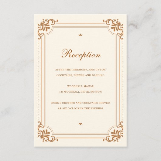 legante receptie koperen ivoor bruiloft informatiekaartje (Voorkant)