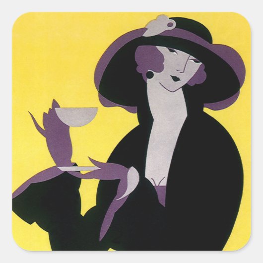  legante vrouw Drink middag Tea Party Vierkante Sticker (Voorkant)