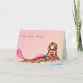  legante zeemeermin in roze verjaardag kaart (Voorkant)