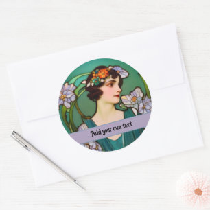Legantie van 1920 - Art Nouveau-portret - jouw tek Ronde Sticker