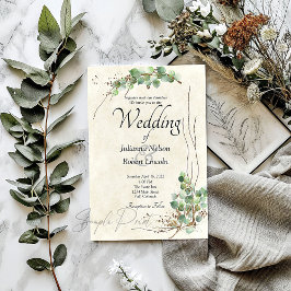 Lege begroting Eucalyptus en gouden bruiloft Kaart