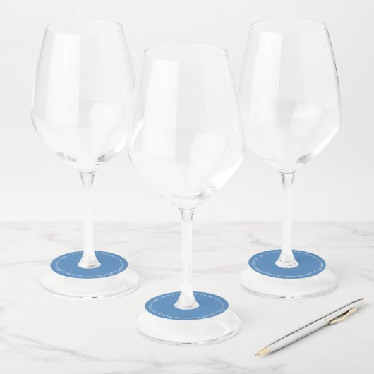 Lege benaming Elegant Solid Blue Milgrain Wine Gla Wijnglaslabel (Set)