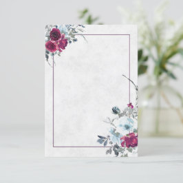 Lege Bourgondië en blauwe aquarel bloem bruiloft  Kaart