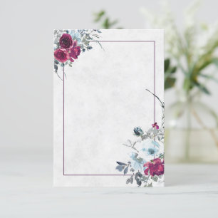 Lege Bourgondië en blauwe aquarel bloem bruiloft  Kaart