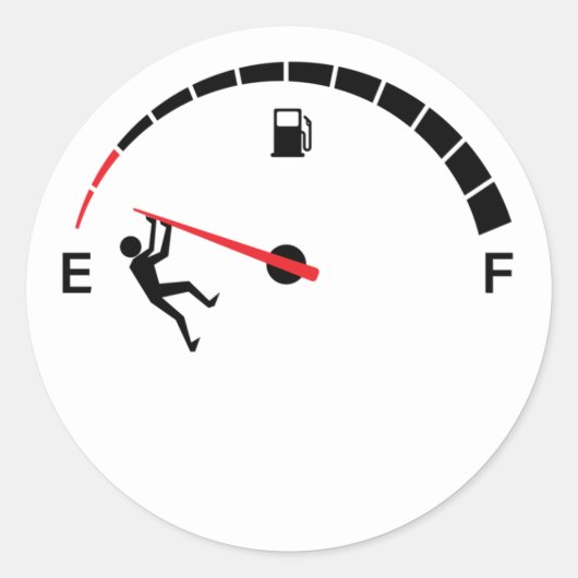 Lege brandstoftank — grappig ontwerp ronde sticker (Voorkant)