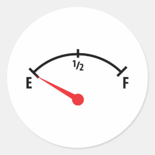 lege brandstoftank met meetwagen ronde sticker