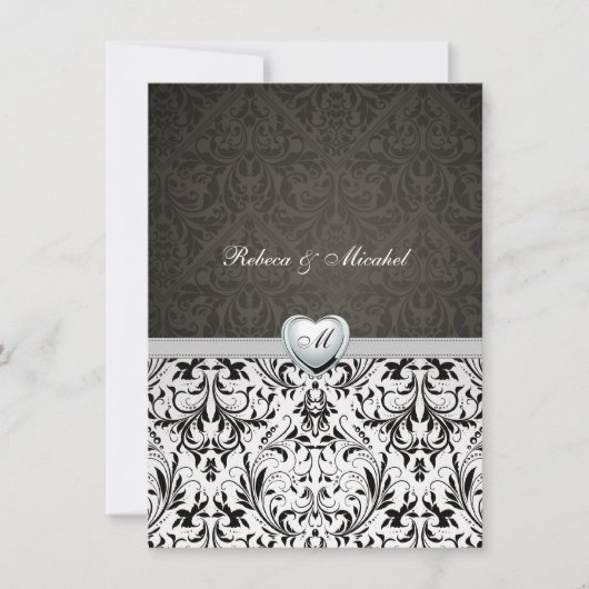Lege Elegant Damask Monogram Wedding Invites Kaart (Voorkant)