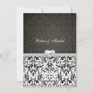 Lege Elegante Damast Monogram Huwelijksuitnodiging Kaart