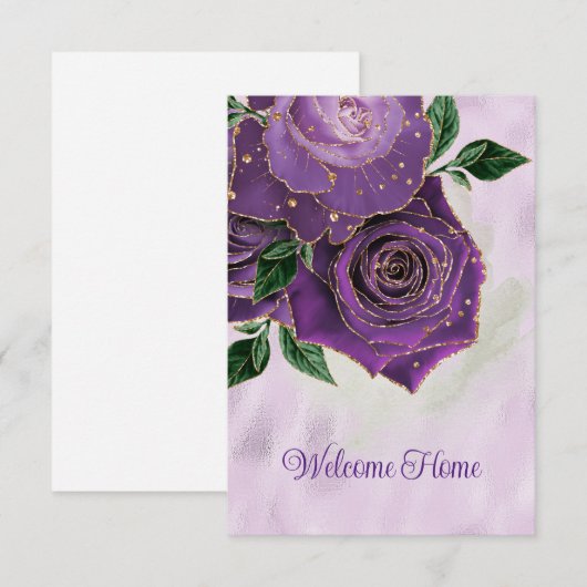 Lege glamoureuze gouden en Paarse Rozen Welkom thu Aankondiging (Voorkant / Achterkant)