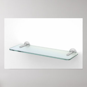 Lege glazen plank met zilveren beugels poster