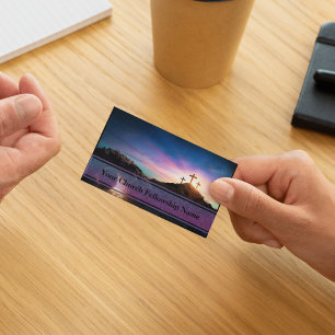 Lege graftombe drie kruisen Sunset Church Pastor Visitekaartje